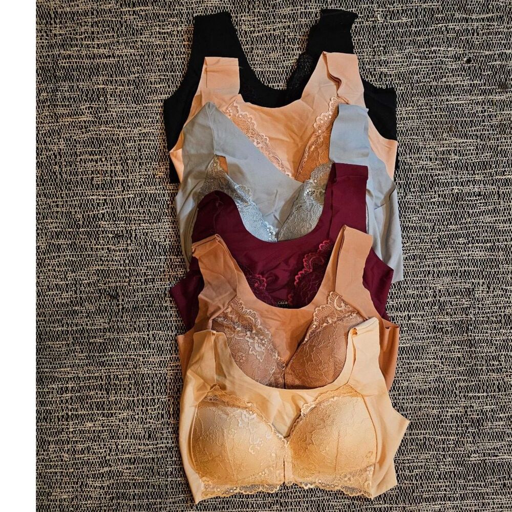 Lace Bralette Bundle L/XL Padded Wireless Bras Neutral Colors Set Boho
